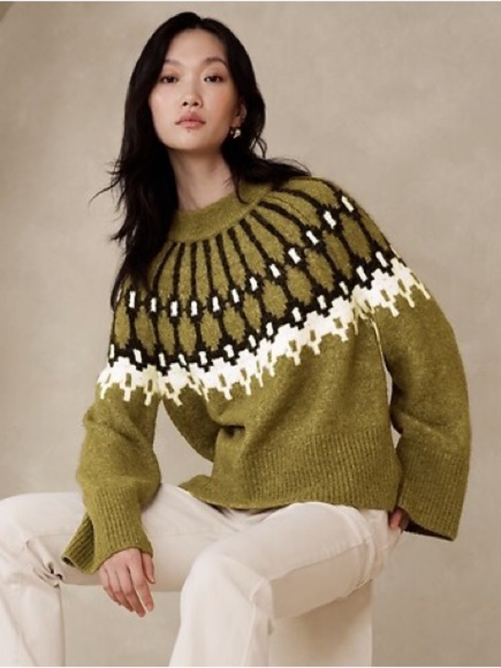 Banana Republic Alpaca Fair Isle Mock-Neck Jeweled Sweater Size Small 70% Alpaca